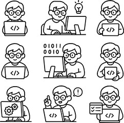 Programming Vector Icon Set – Minimal Monoline Style