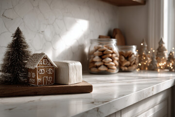 Obraz premium cozy minimalistic kitchen adorned for christmas featuring aromatic holiday baked goods