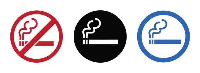 No smoking no vaping and smoking area sign set. Forbidden sign icon isolated on white background vector illustration.  