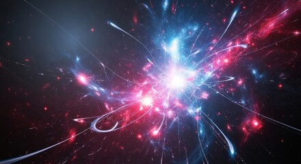 Cosmic explosion in deep space with light trails. Abstract nebula or alien invasion phenomenon. Science fiction concept for future technology.