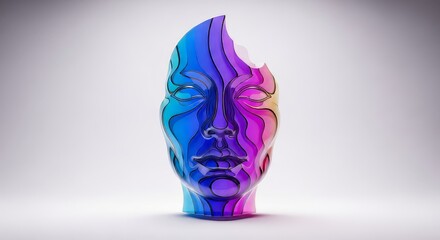 Abstract Human Face Sculpture with Colorful Layers