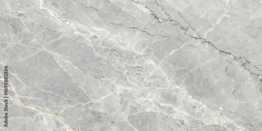 Poster close-up overhead view of a textured light gray marble surface with natural veining patterns