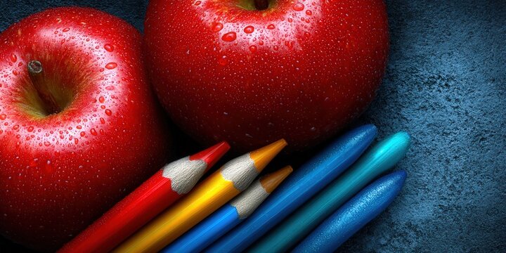 Apples with pencils create a vivid and colorful school or art themed still life. - Powered by Adobe