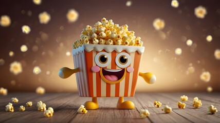 Cartoon character popcorn box with happy expression