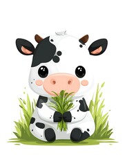 Obraz premium Happy Cow Holstein Milk calf farm animals domestic cattle adult young Cartoon Vector Illustration