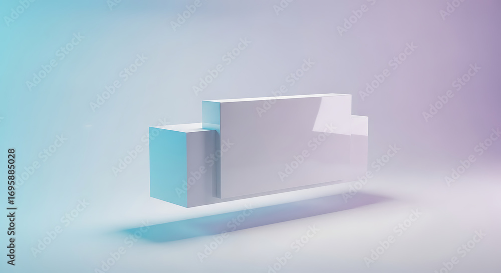 Poster a minimalist rendering of a white geometric shape against a gradient background of blue and purple