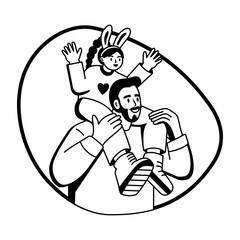 Naklejka premium Father daughter playing on easter, glyph style illustration 