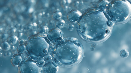 Blue Hyaluronic Acid Liquid with Suspended Bubbles and Water Droplets