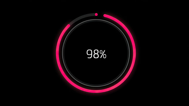 Glowing Pink Circular Progress Ring Showing 98 Percent Completion on Dark Background