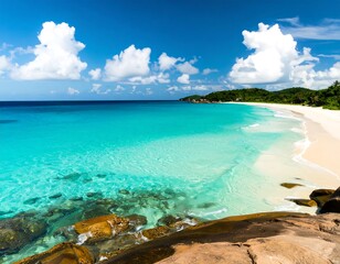 Tropical beach scene with turquoise water and white sand