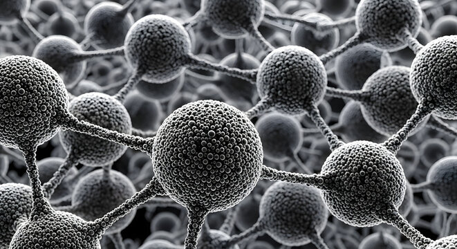 Intricate, abstract network of spheres connected by a fine wireframe, creating a complex and futuristic structure - Powered by Adobe