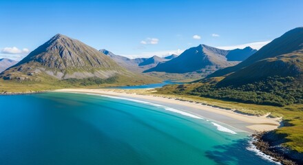 Aerial View of Beautiful Beach and Mountains, Scenic Landscape