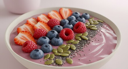 Healthy smoothie bowl with fresh berries and seeds