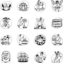 Collection of Glyph Style Easter Illustrations 

