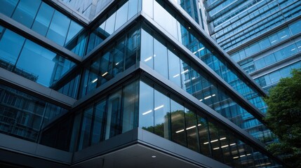 Modern glass building showcasing sleek architectural design.