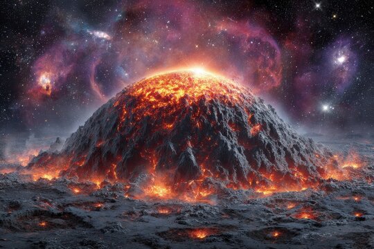 Volcanic Planet Landscape In Space