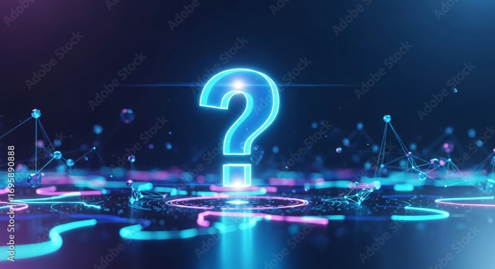 Poster modern question mark with glowing neon light and digital network concept