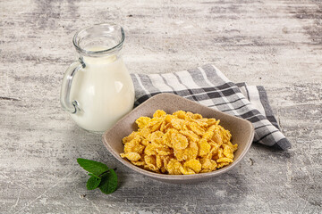 Corn flakes with milk for breakfast