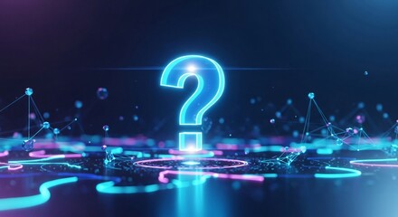Modern question mark with glowing neon light and digital network concept
