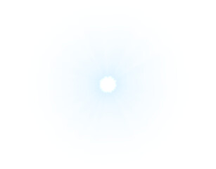 Soft glowing pale blue circular burst isolated on transparent background – Radiant light center, Gentle starburst rays, Ethereal glow, Abstract energy flare, Digital light effect