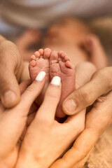 Newborn Baby Feet in Parent's Hands