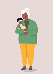 Plus Size Black Grandmother Carrying Her Little Granddaughter.