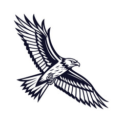Stylish hawk bird logo in flight, symbolizing freedom, strength, and precision. Perfect for wildlife branding, sports logos, or abstract emblem designs.