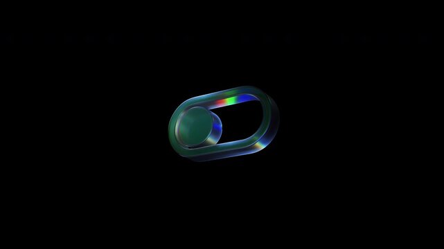 Iridescent toggle switch turning on and off, isolated on black