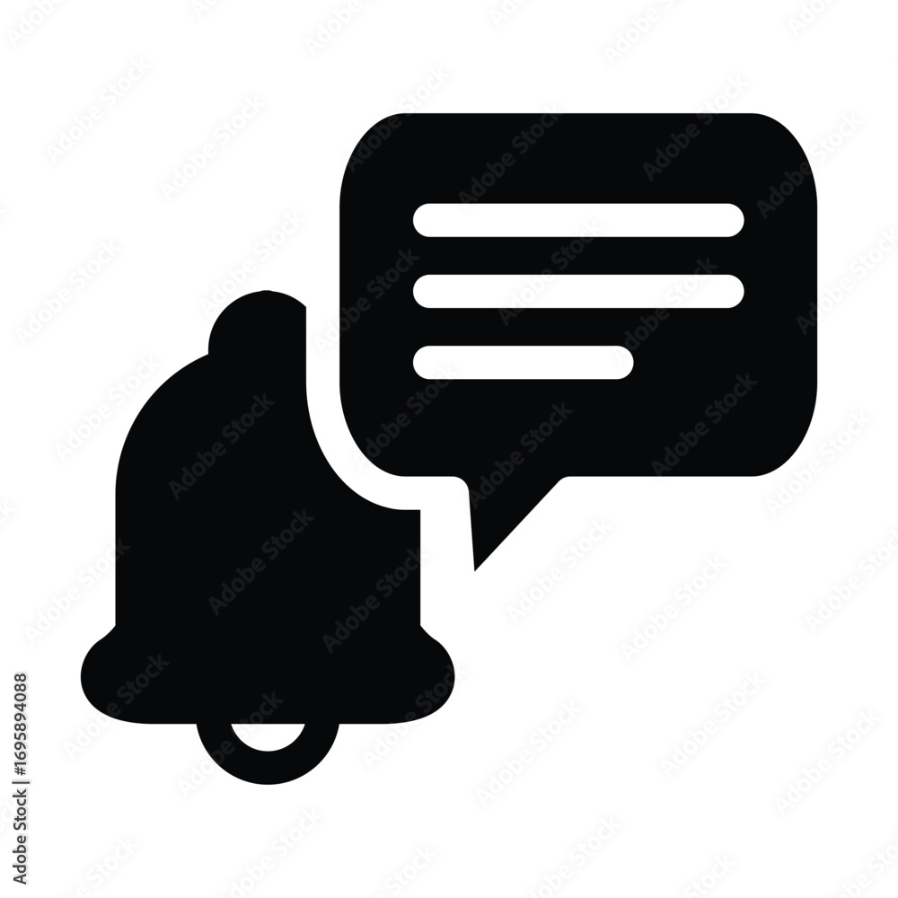 Poster notification bell with bubble chat solid icon vector design good for web or mobile app