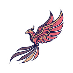 Vibrant red phoenix bird vector, symbol of rebirth and strength. Perfect for branding, spiritual identity, or decorative emblem design projects.