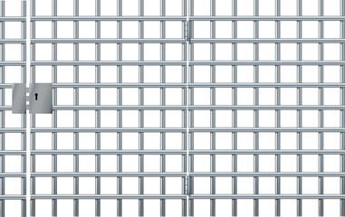 Realistic prison metal bars. Prison fence jail. Iron jail cage. Template design for criminal or sentence. Vector illustration