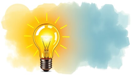 creative lighting concept with illuminated bulb and watercolor background