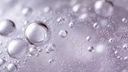 Macro shot of clear fluid with tiny air bubbles creating an abstract pattern.