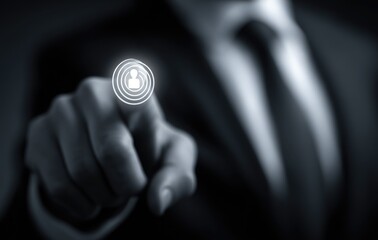 Businessperson touches digital profile icon