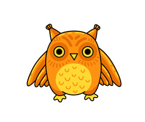 Owl cartoon character. Cute bird. Vector isolated illustration.