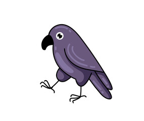 Black raven bird. Cute cartoon character. Vector isolated illustration.
