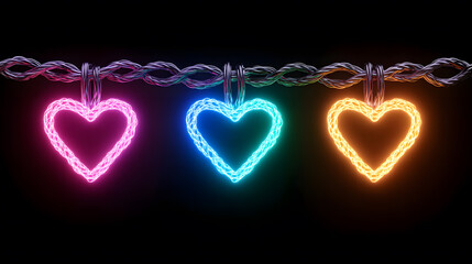 Collection of various heart shape for Valentine’s Day greeting card design,Neon Heart Illustration with Vibrant Glow, Digital Valentines Day Artwork