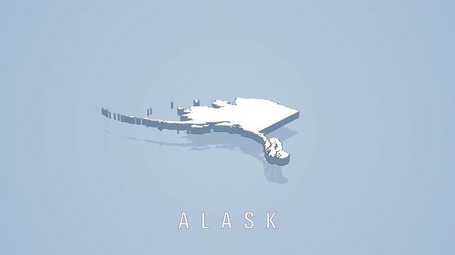 Rotating 3d map of alaska isolated on blue background