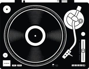 Turntable Vector Illustration of DJ Equipment for Vinyl Record Playing and Audio Production
