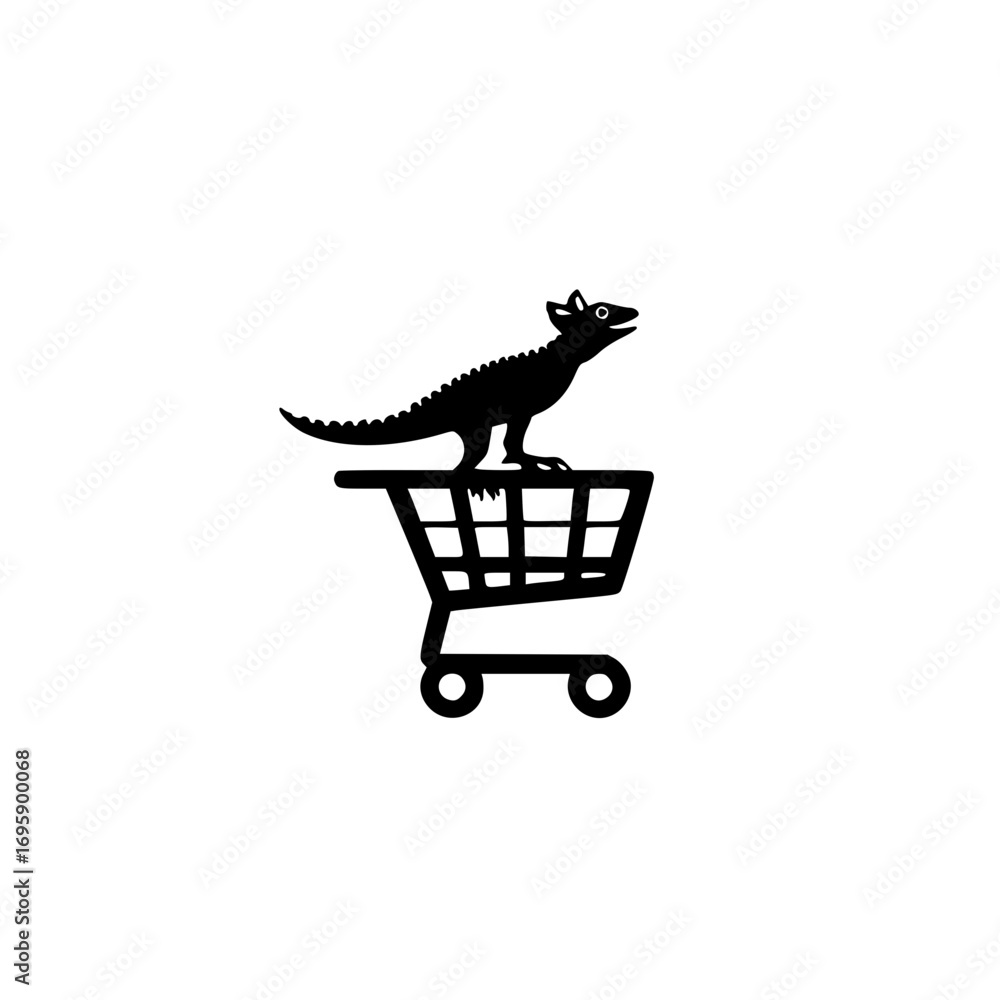 Poster reptile themed shopping cart vector with lizard icon for digital storefront and pet product layout