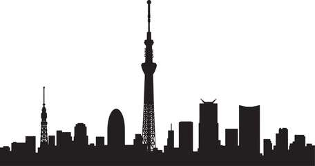 Obraz premium Tokyo Cityscape Silhouette Vector Illustration with Famous Landmarks and Urban Design