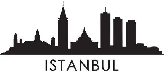 Fototapeta premium Istanbul Cityscape Silhouette Vector Illustration with Historical Landmarks and Skyline