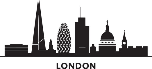 London Skyline Silhouette Vector Illustration with Famous Landmarks and Cityscape Design