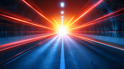 acceleration speed motion on night road magic moving fast speed police lines blurred car light motion effect city road background with long exposure night lights