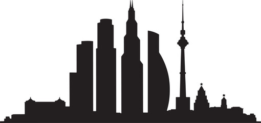 Obraz premium Detailed Moscow Cityscape Silhouette Vector Art Featuring Prominent Buildings and Landmarks