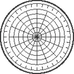 Obraz premium Pixel black HUD radar display, searching, scanning and detection system, vector 8 bit retro video game navy or air sonar