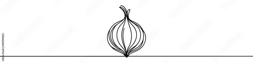 Poster onion icon. continuous one line drawing of onion. onion in one line style, isolated on white backgro