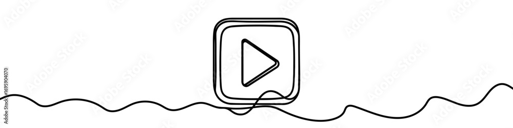 Poster play button icon. continuous one line drawing of play button. play button in one line style, isolate