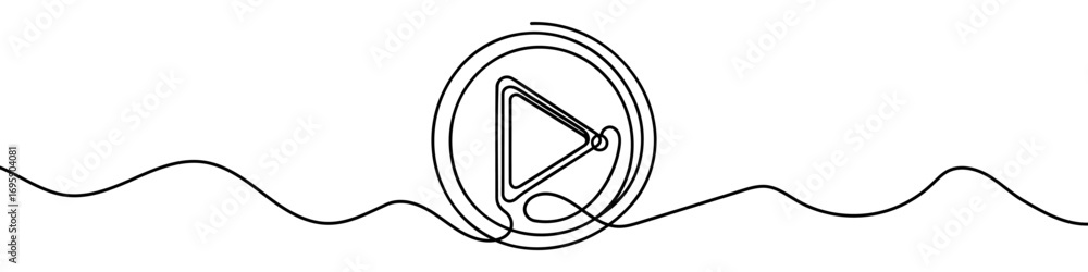 Poster play button icon. continuous one line drawing of play button. play button in one line style, isolate