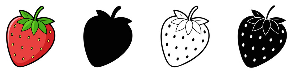Colored and black strawberry. Strawberry icons isolated on white background. Vector illustration.